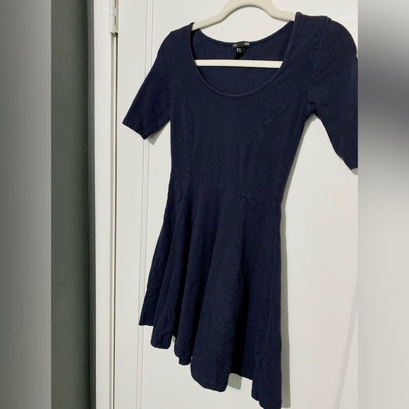 H&M Navy Blue Babydoll Scoop Neck Mini Flare Dress XS - Picture 2 of 5